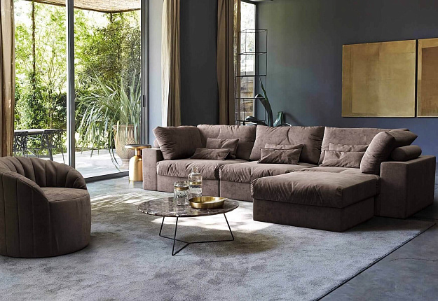 Нераскладной бескаркасный диван Элизиум для загородного дома, коричневый диван в интерьере